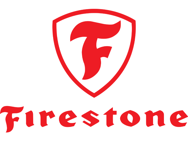 White Firestone text and logo with stylized wing icon on a red background.