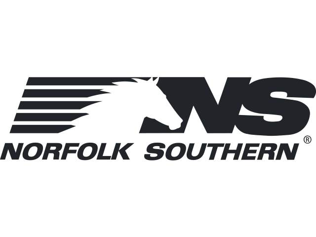 Norfolk Southern logo featuring black letters 'NS' with a stylized horse head and stripes, and the text 'Norfolk Southern' below.