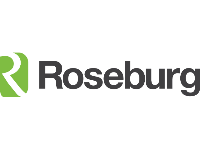Roseburg logo with a stylized green R symbol followed by black text.